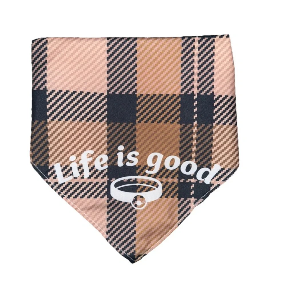 Pet Bandana Tan/Black with Caption ‘Life is Good’ OS